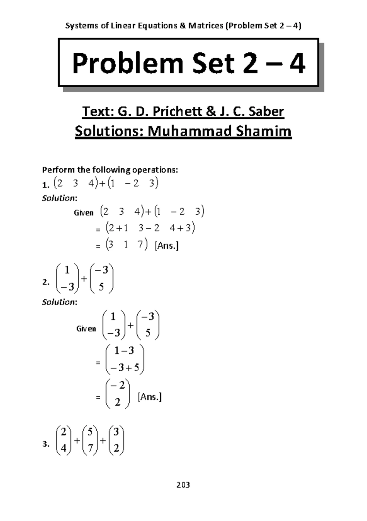 Systems of Linear Equations & Matrices Problem Set 2 - 7 Solutions ...