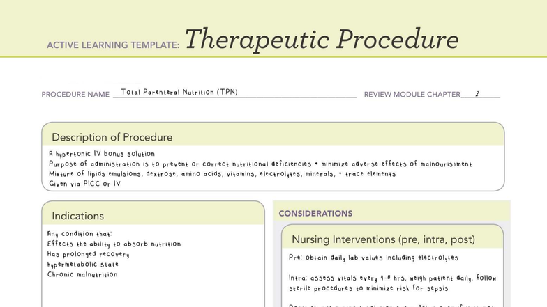 Active learning template: TPN therapeutic procedure review module - Studocu