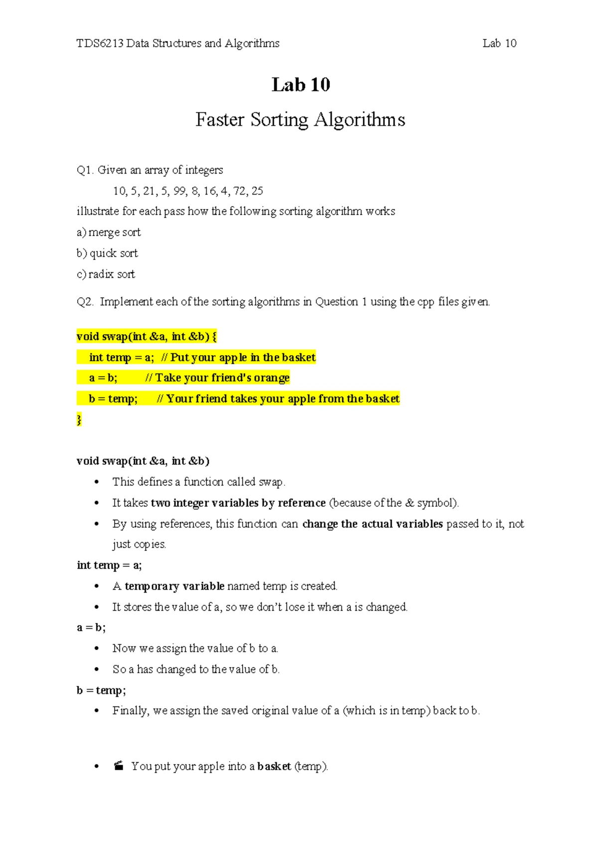 TDS6213 C++ Programming Exercises: Data Structures & Algorithms Recap ...