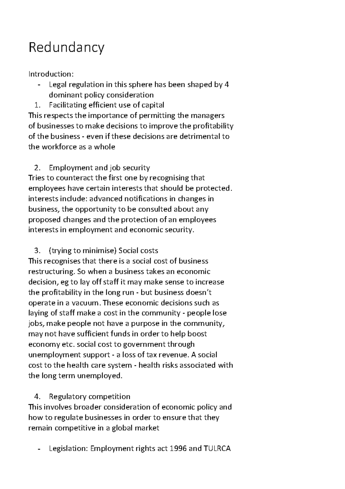 Law of Redundancy - Notes (ERA 1996 & TULRCA 1992) - Studocu