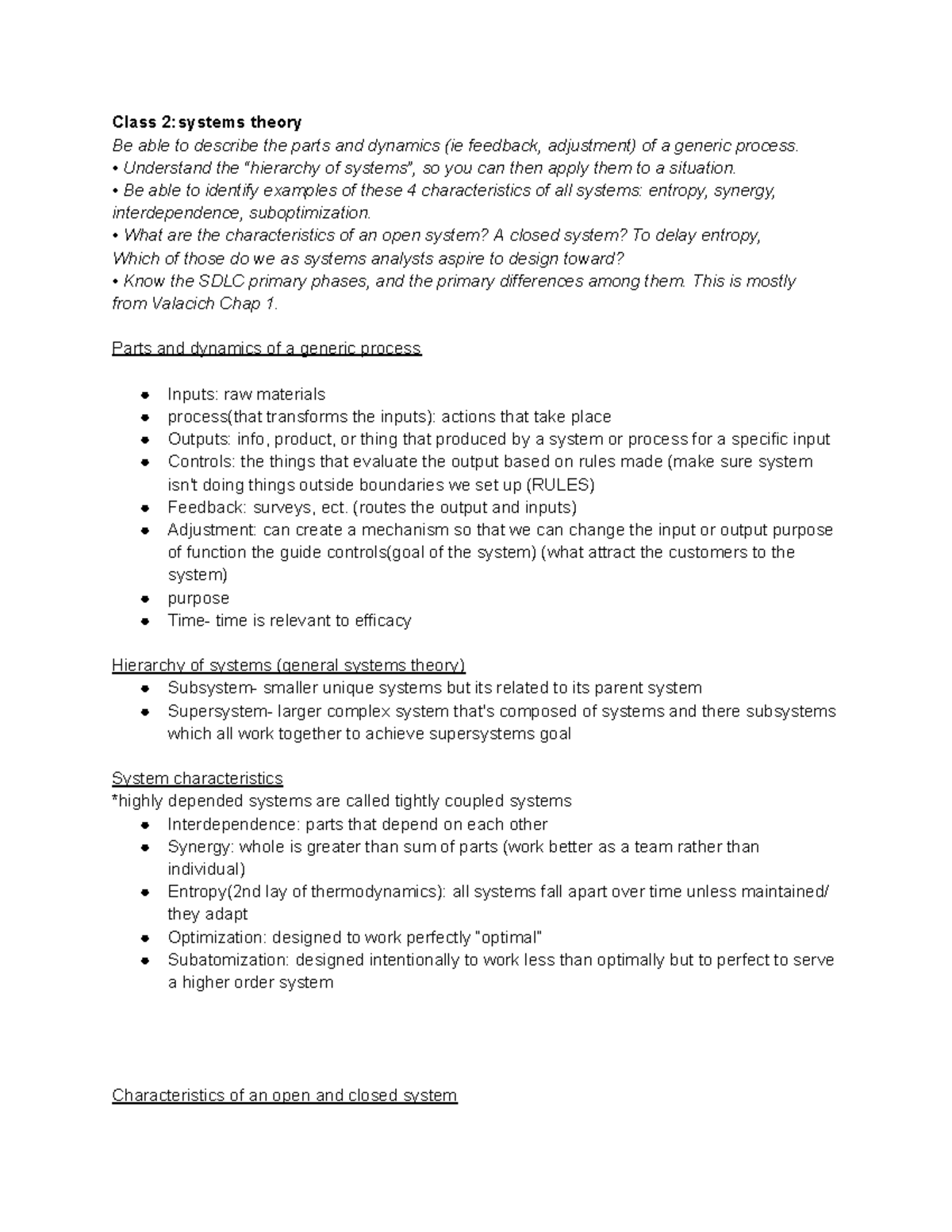 MIS 306 Exam 1 Study Guide: Systems Theory & SDLC Phases - Studocu