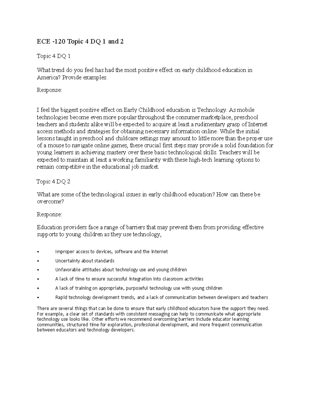 ECE-120 Topic 4 Discussion Questions: Impact of Technology in ECE - Studocu