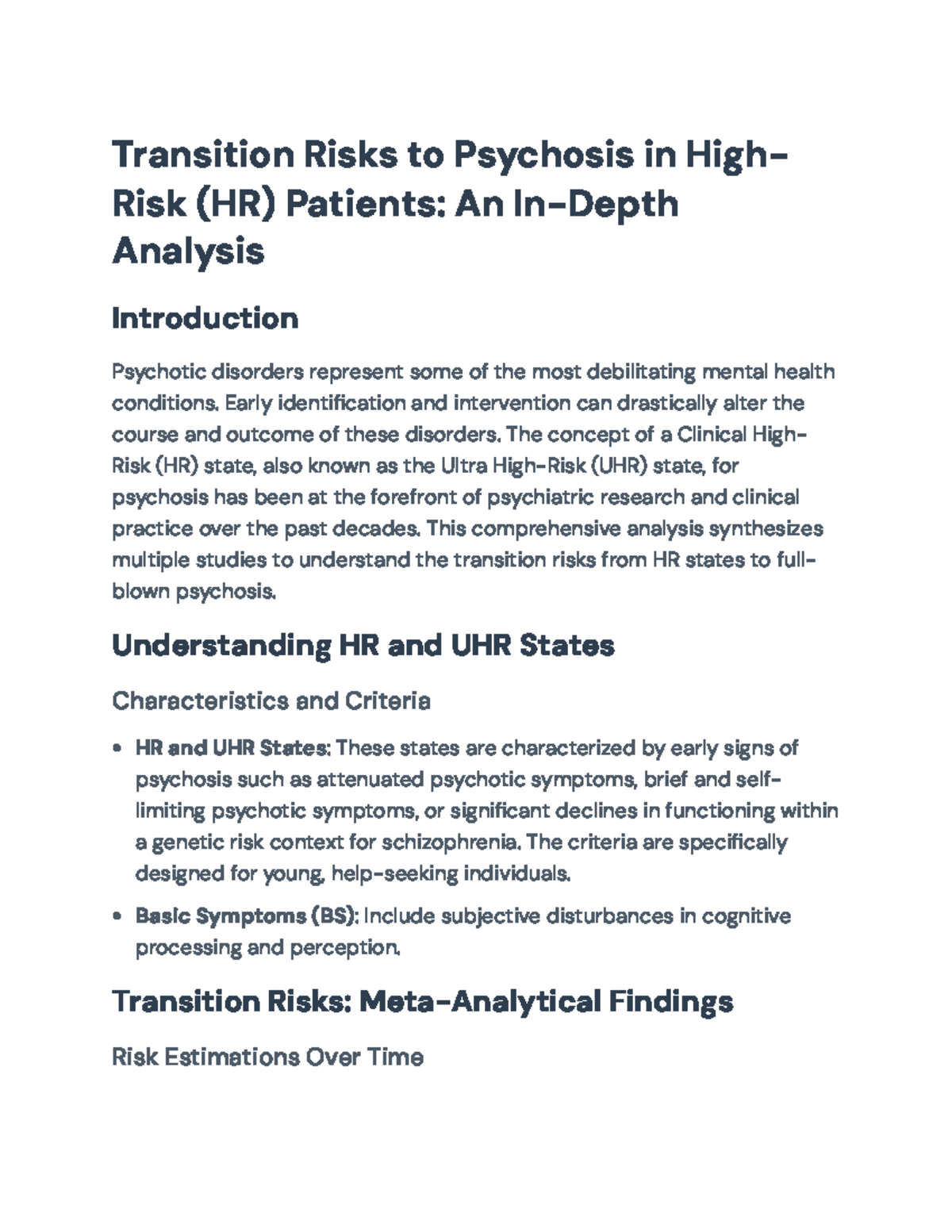 Transition Risks to Psychosis in High-Risk Patients: A Detailed Study ...