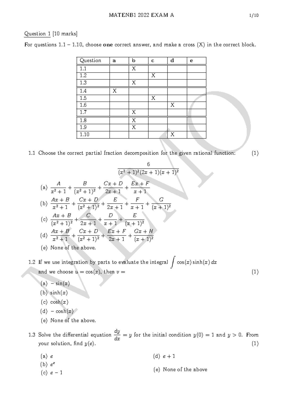 MATENB1 2022 EXAM A Memo for Practice and Solutions - Studocu
