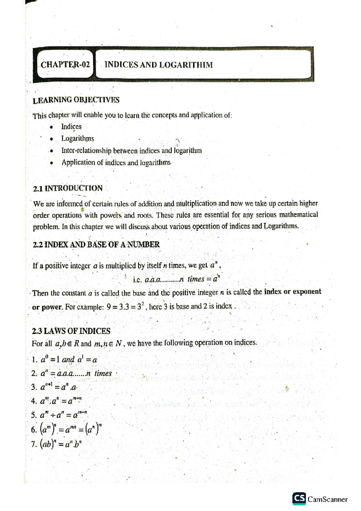 INDICES & LOGARITHMS: Learning Objectives & Key Concepts - Studocu
