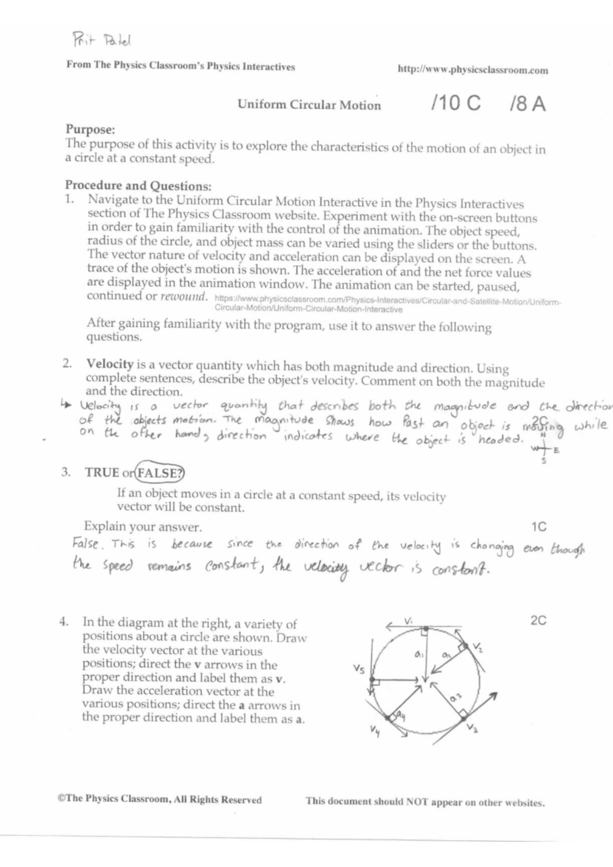 SPH4U - Uniform Circular Motion Assignment - Prit Patel From The ...