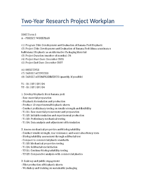 DOST Form 5: Workplan for Banana Peel Bioplastic Project - Studocu