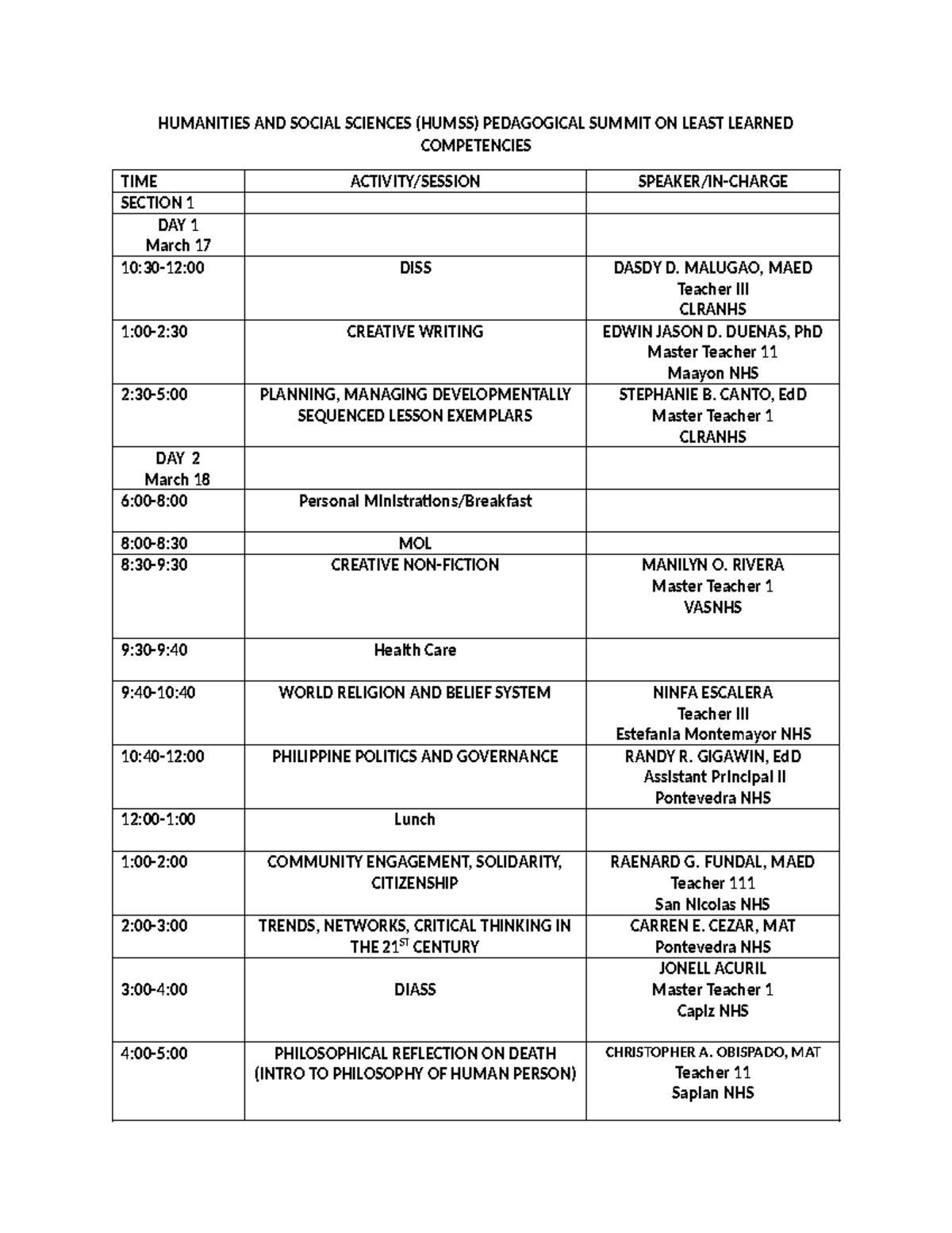 Humanities AND Social Science 1 - HUMANITIES AND SOCIAL SCIENCES (HUMSS ...