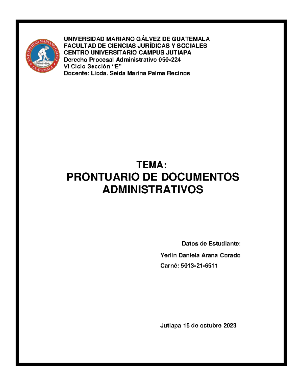 Prontuario de Documentos Administrativos en Derecho Procesal 050-224 - Document Preview