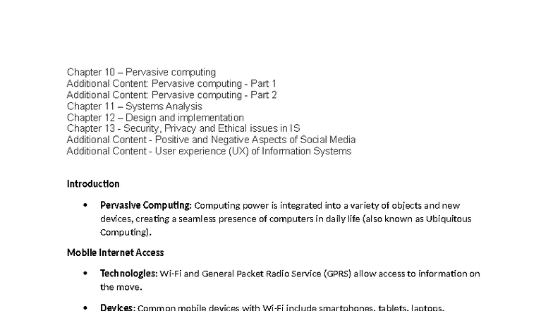 INF112 Final Exam Notes on Pervasive Computing and Security Issues ...