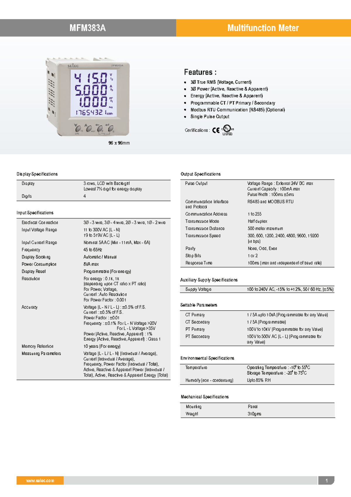 MFM383A - Multifunction Meter Specifications and Features Guide - Studocu