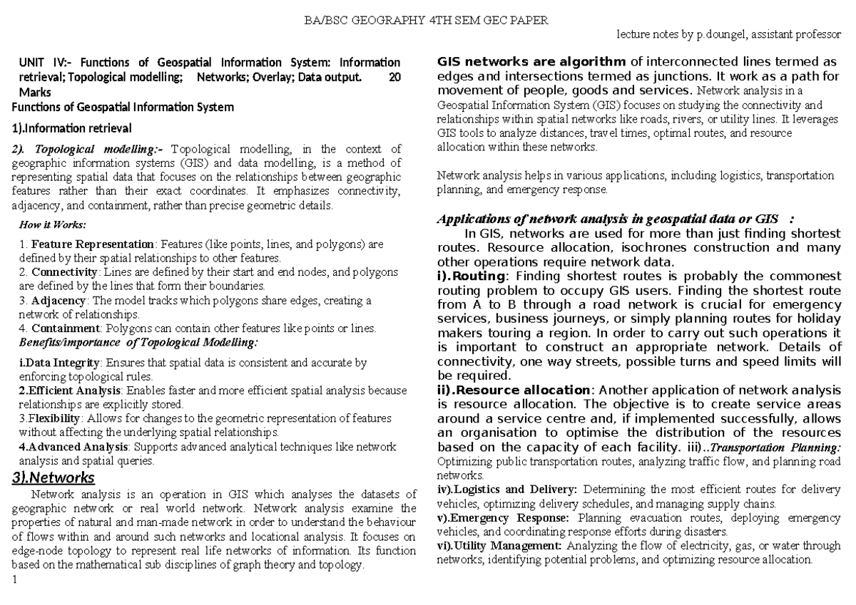 Functions of Geospatial Information Systems - GEC 2 Lecture Notes - Studocu