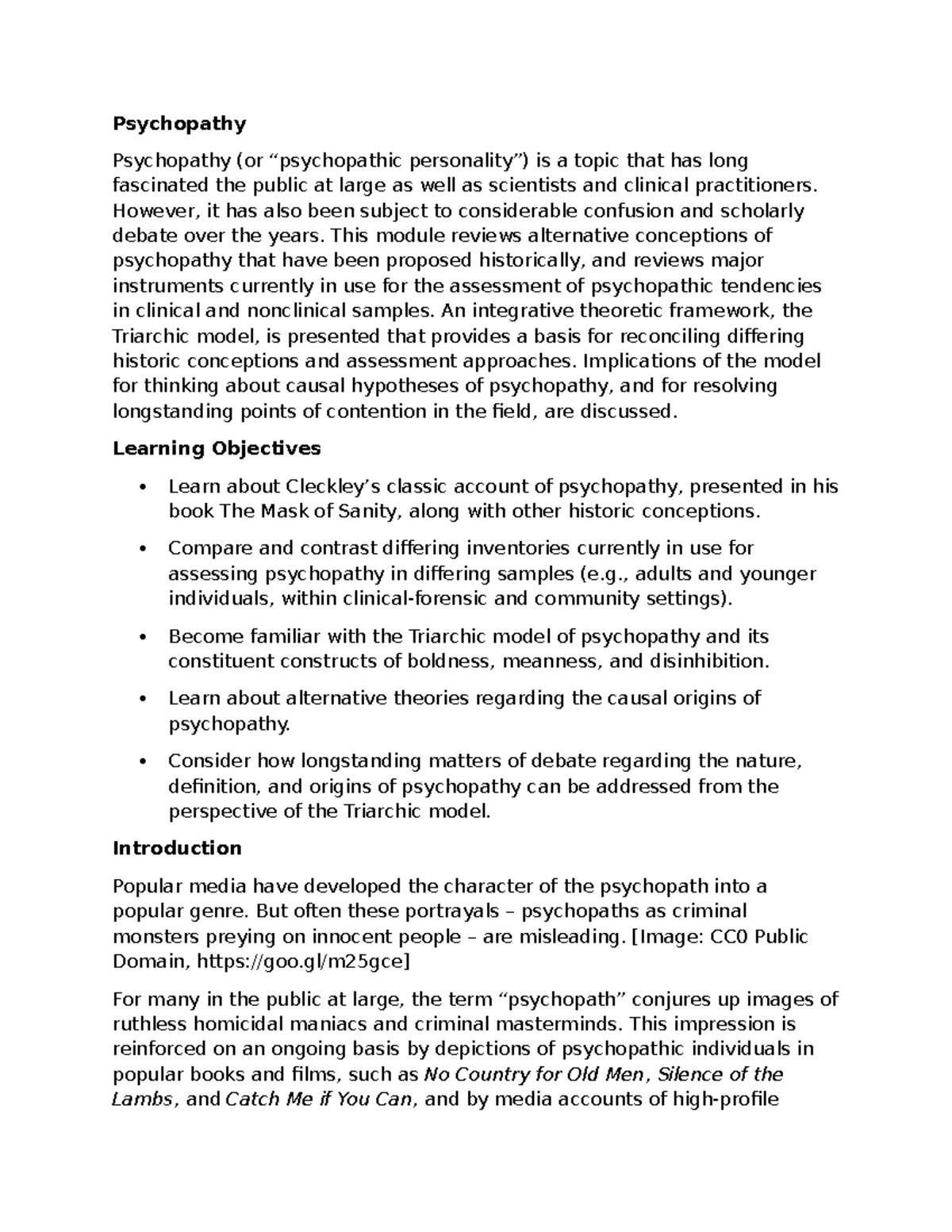 Triarchic Model of Psychopathy: Concepts & Assessments Overview (PSYCH ...