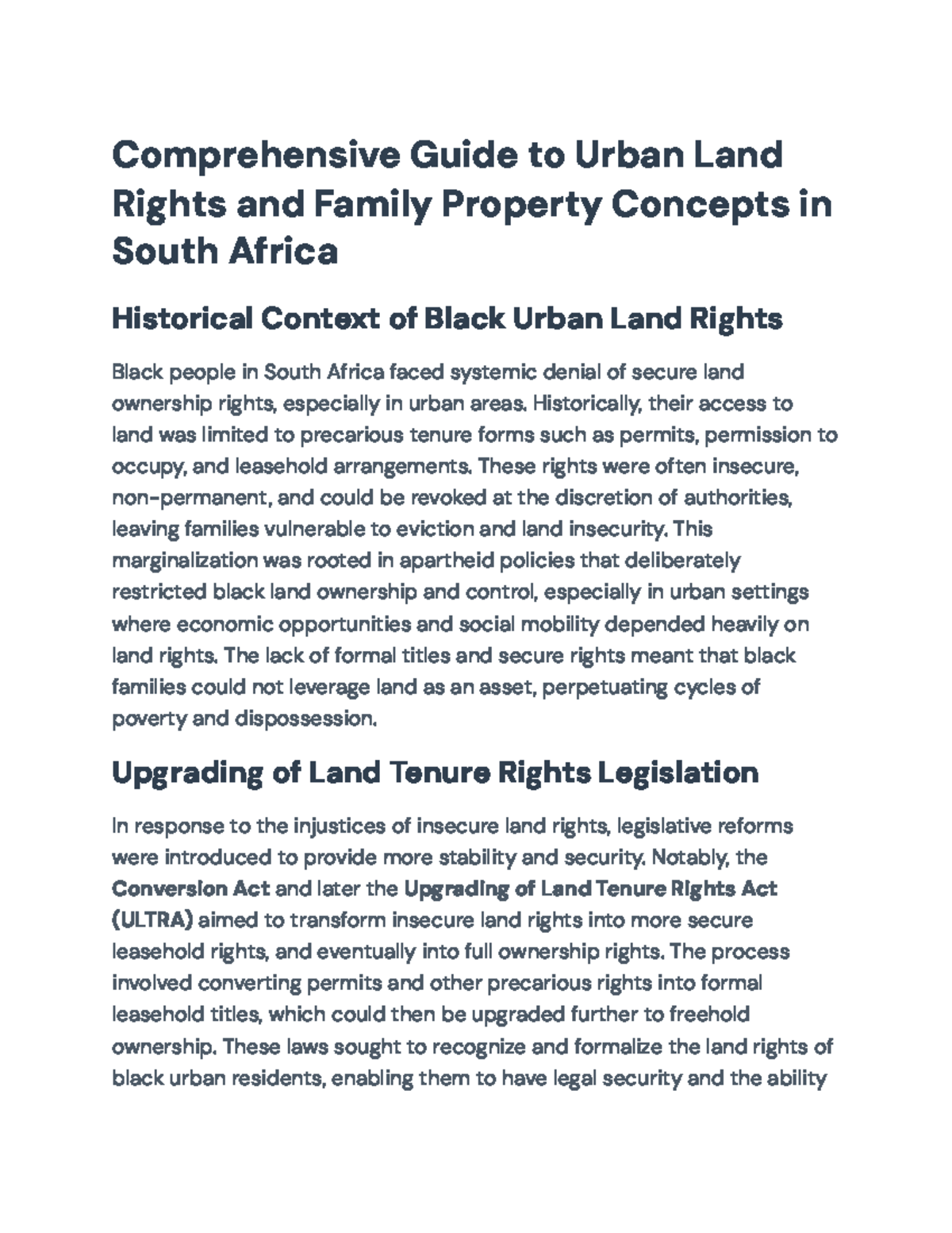 Urban Land Rights & Family Property Concepts in South Africa: A ...