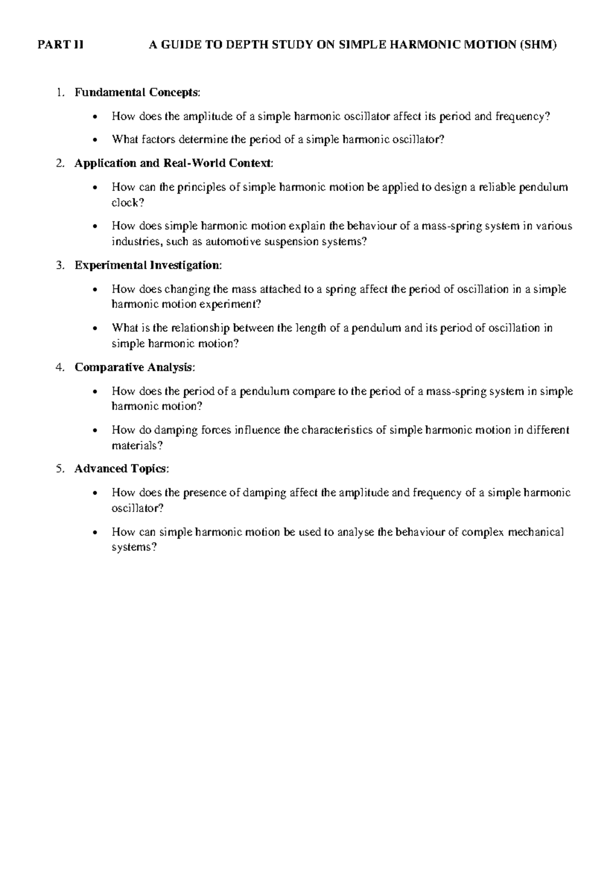 PART II - A Guide TO Depth Study ON Simple Harmonic Motion - PART II A ...