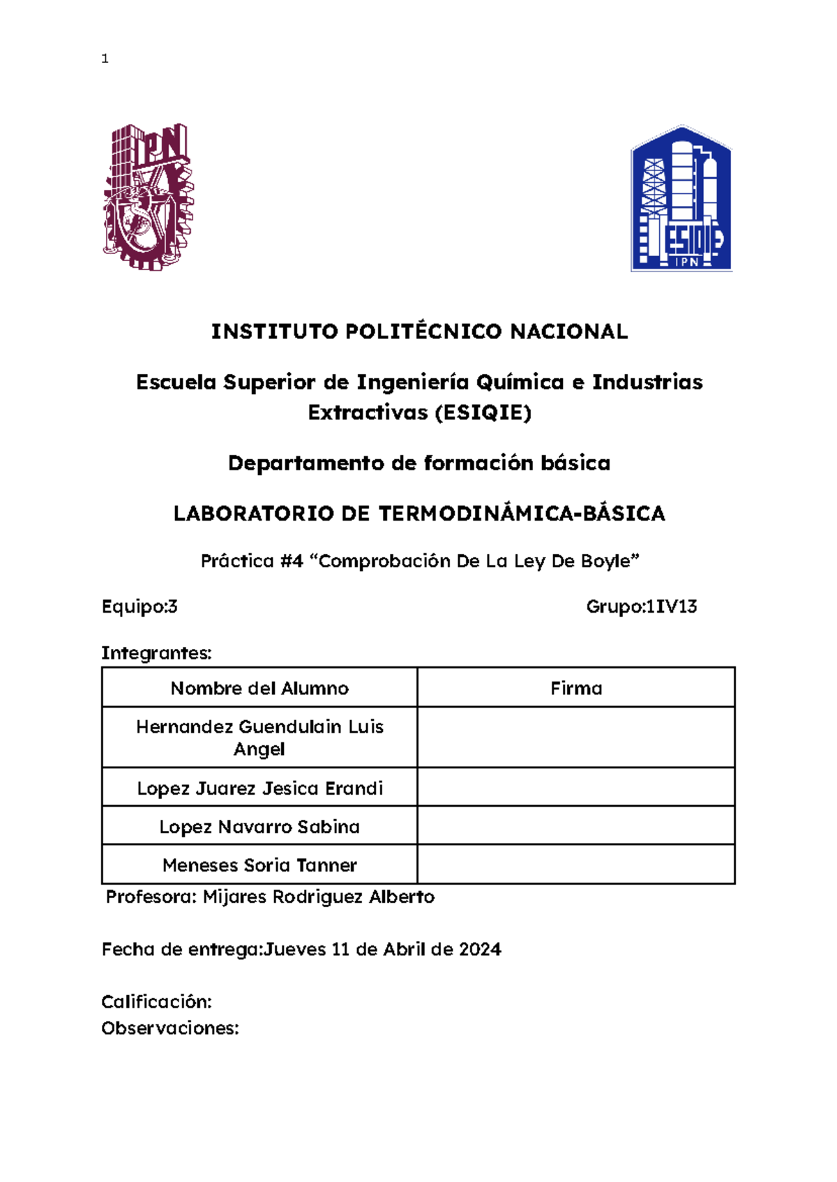Reporte Práctica 4: Ley de Boyle en Termodinámica - Studocu