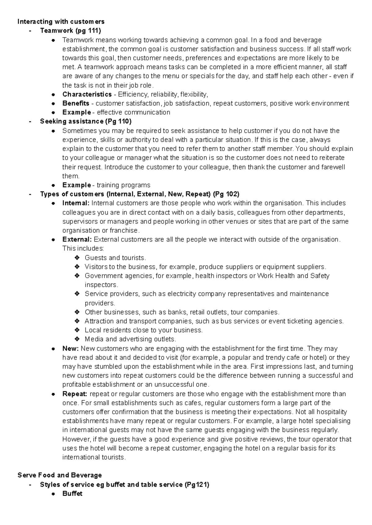 Hospitality study notes - Interacting with customers - Teamwork (pg 111 ...