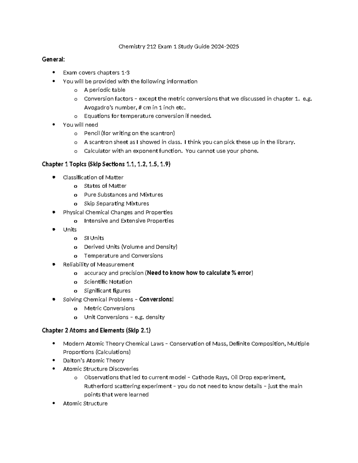 Chemistry 212 Exam 1 Study Guide: Chapters 1-3 Overview - Studocu