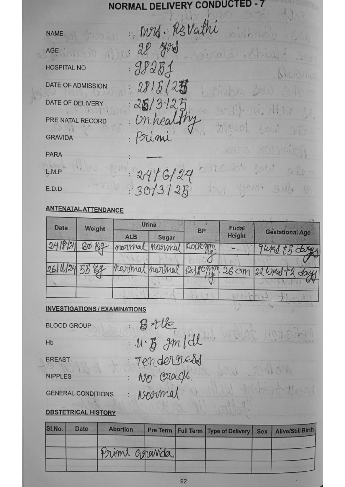 NORMAL DELIVERY REPORT - CASE STUDY 7 - MRS. REVATHI SEN - Studocu