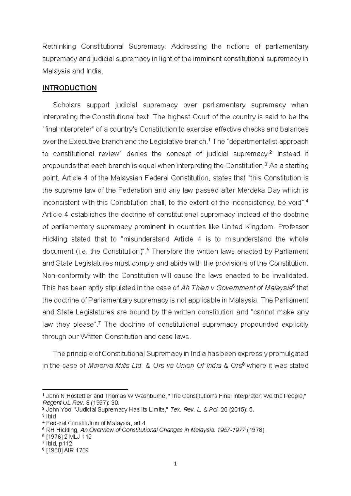 Constitutional Supremacy in Malaysia and India: A Comparative Analysis ...