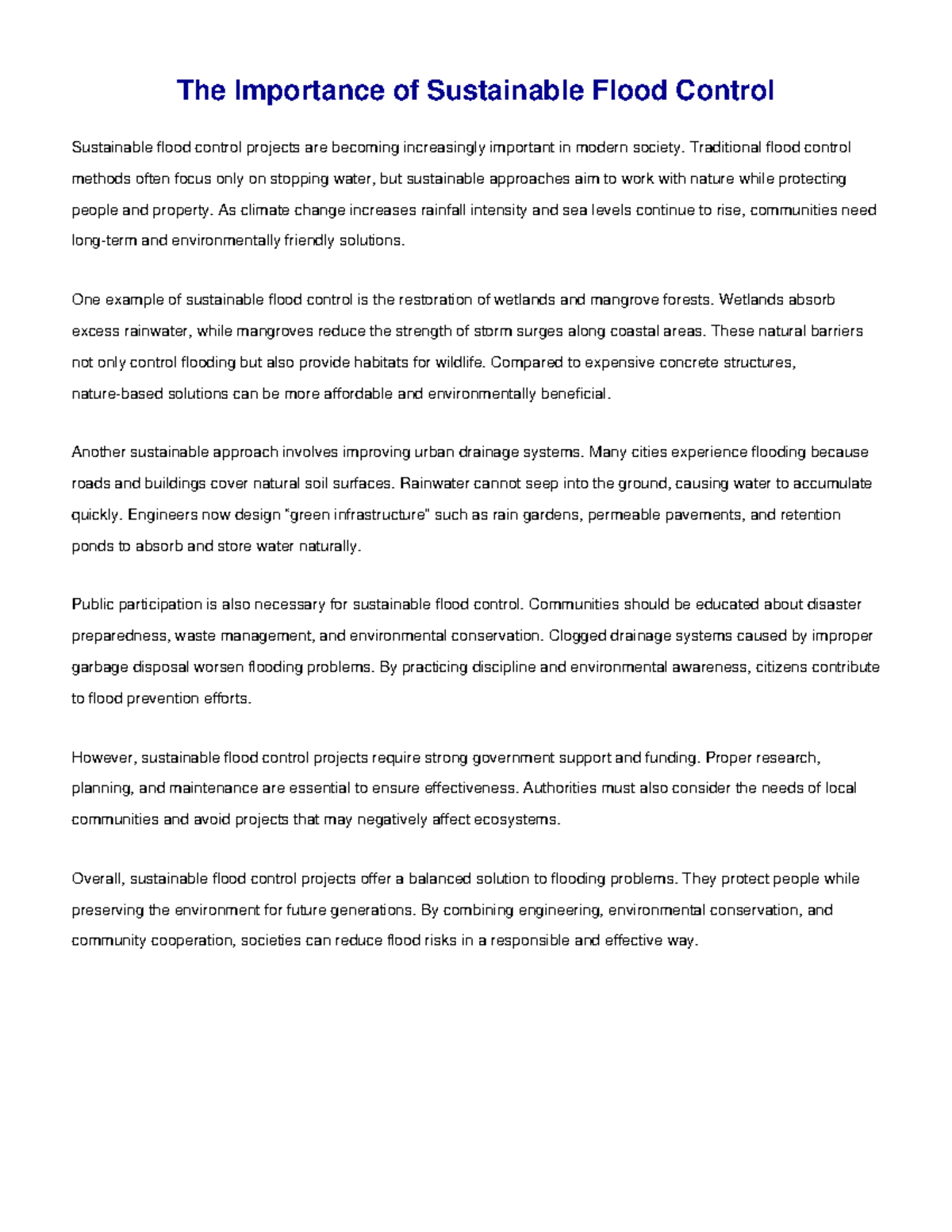 Sustainable Flood Control Strategies: A Comprehensive Essay - Studocu