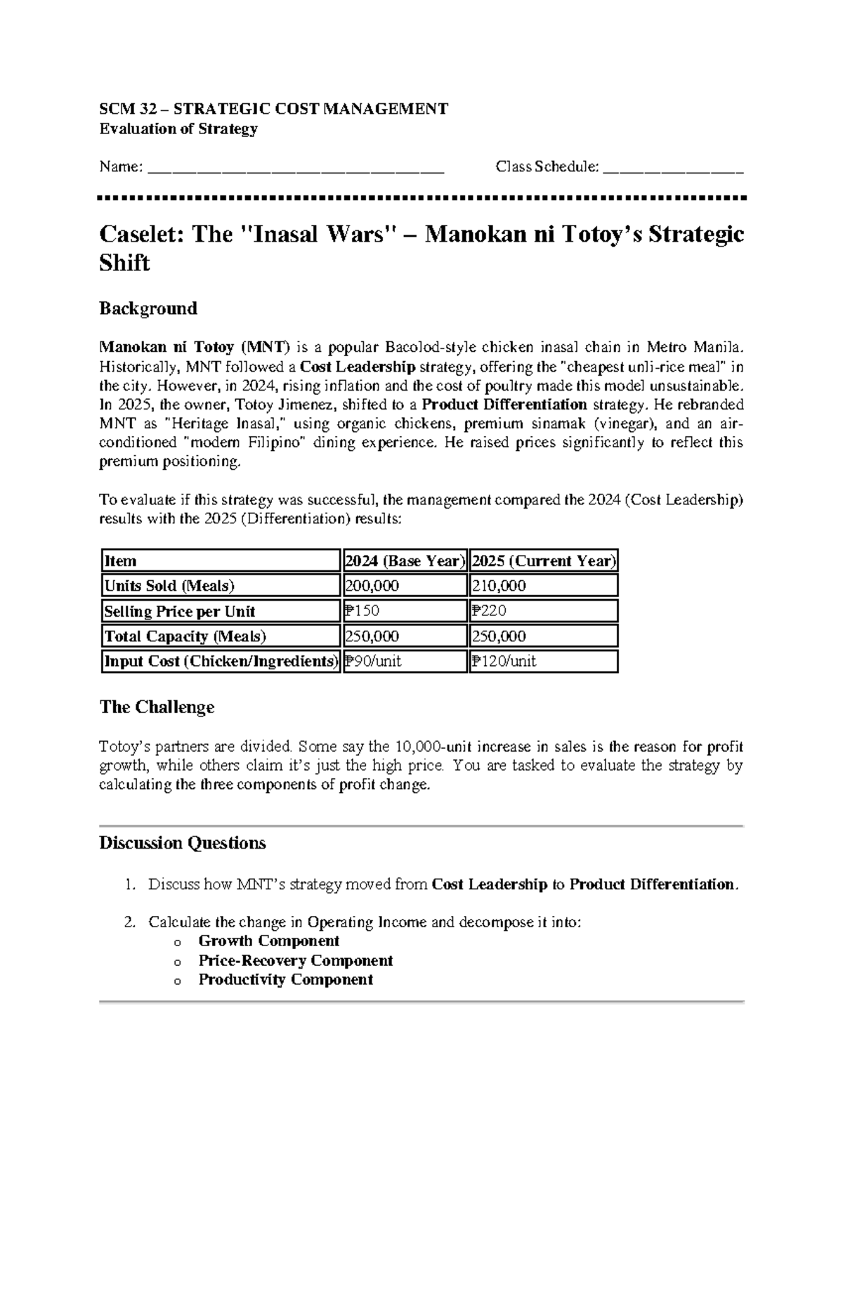 SCM 32 Caselet Study: Evaluating MNT's Strategic Shift in Cost ...
