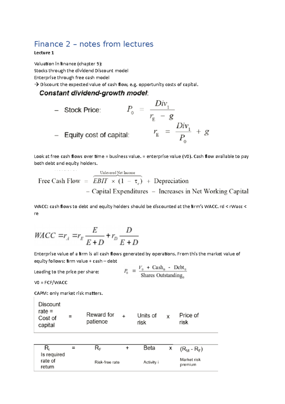Finance 2 Lecture Notes: Key Concepts and Valuation Insights - Studeersnel