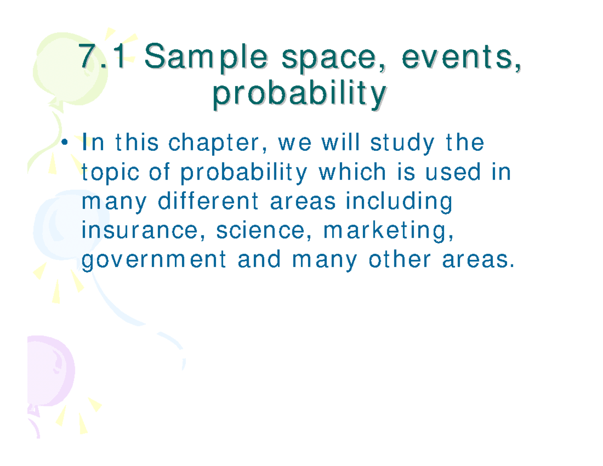 Probability Concepts and Sample Space Notes (Course Code: 7.1) - Studocu