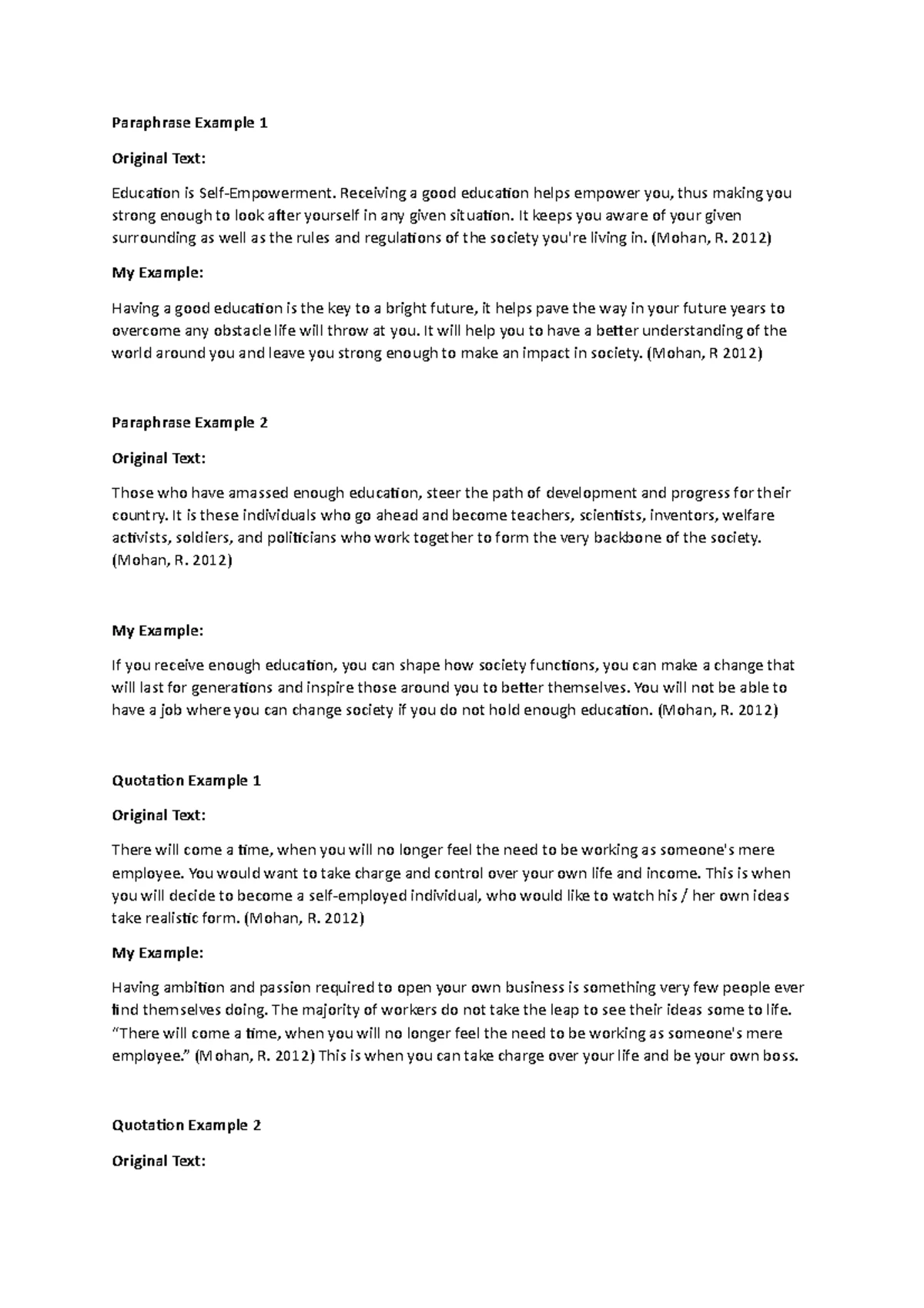 Academic Writing Skills: Paraphrase & Quotation Examples - Studocu