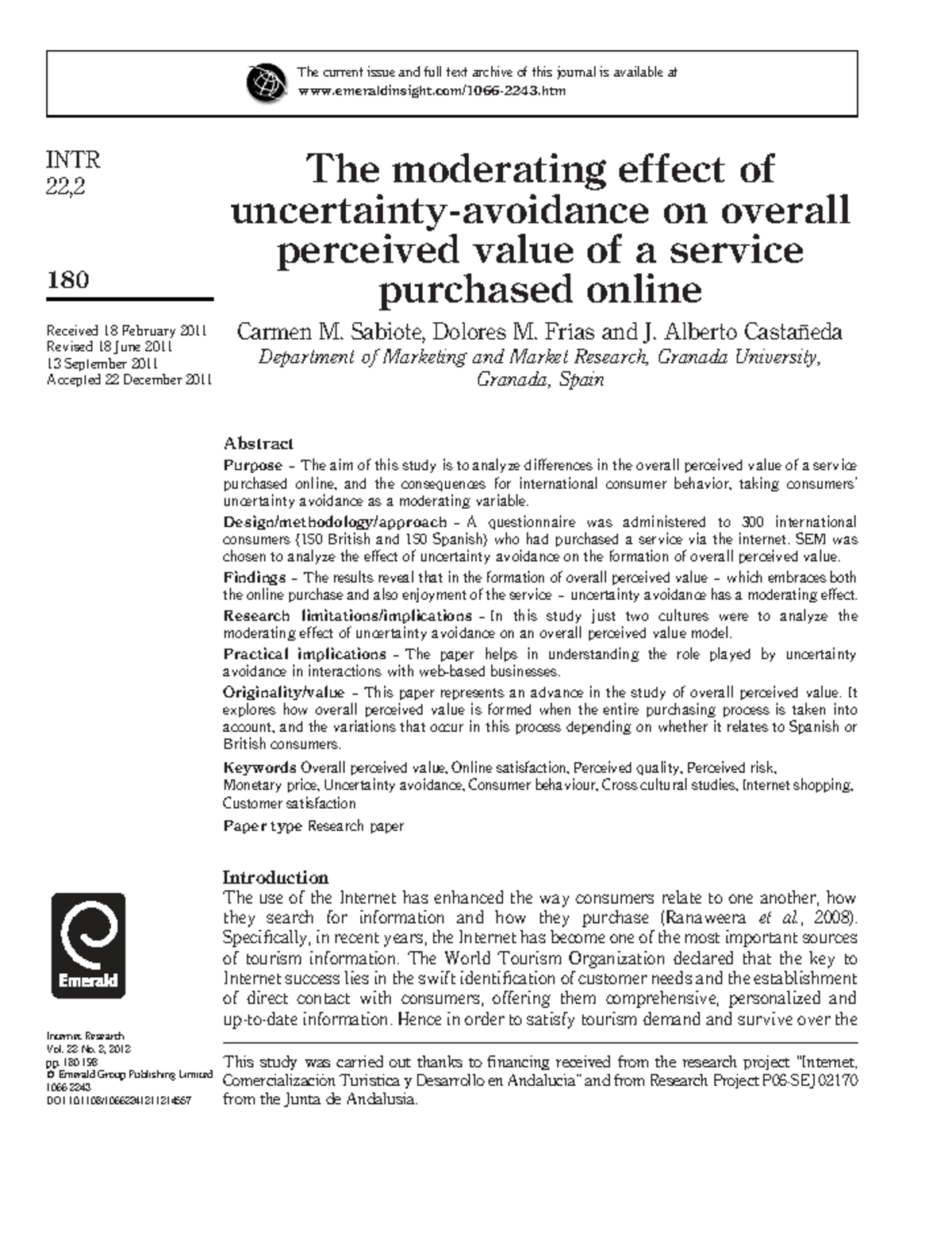 INTR 22,2: The Moderating Effect of Uncertainty Avoidance on Online ...