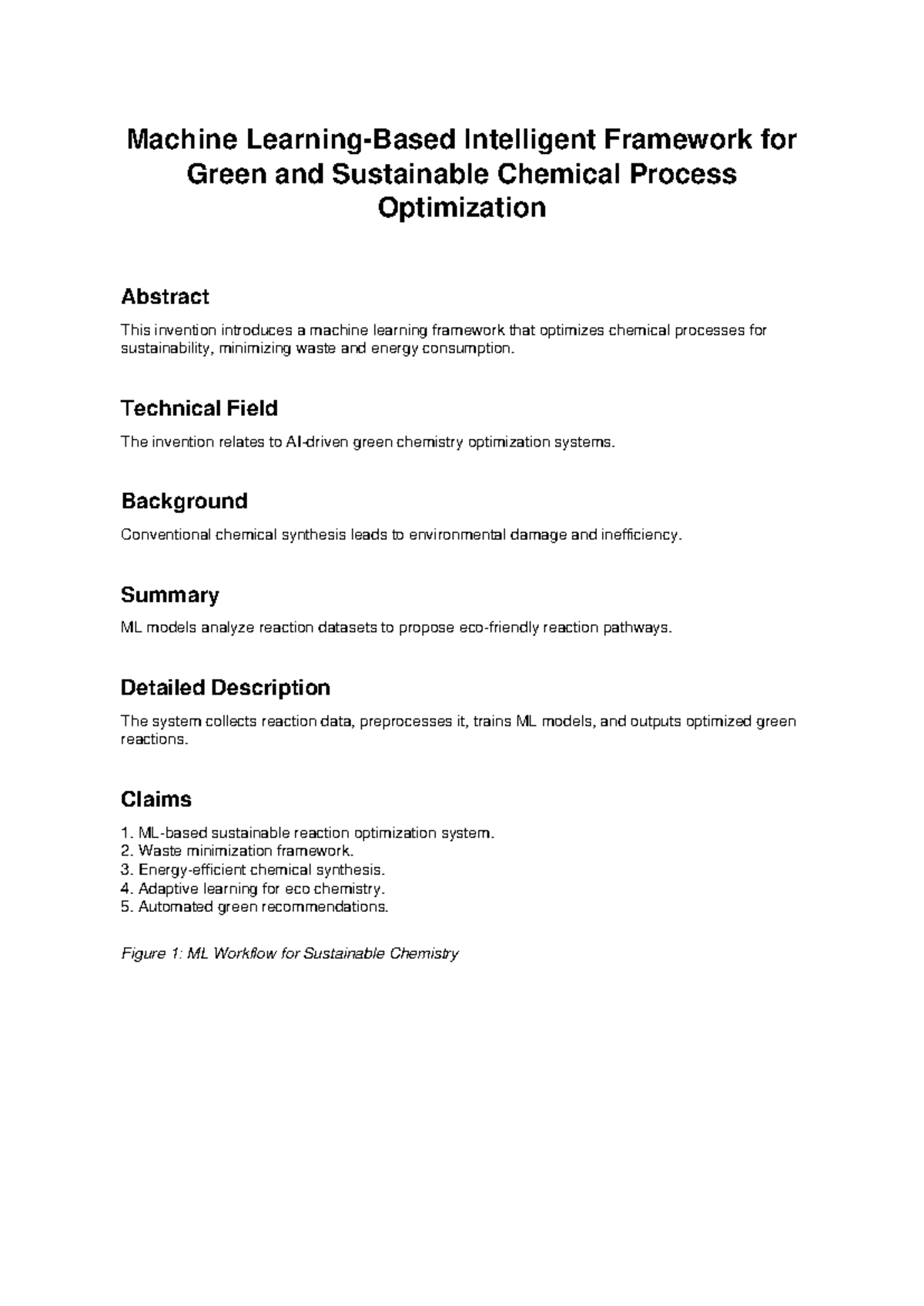 ML Framework for Sustainable Chemical Process Optimization Patent - Studocu