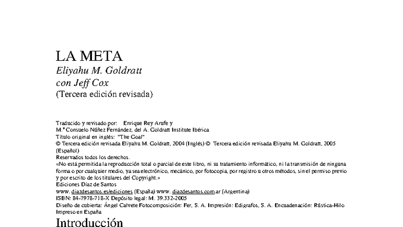 La Meta: Principios de Producción y Eficiencia en la Industria - Studocu