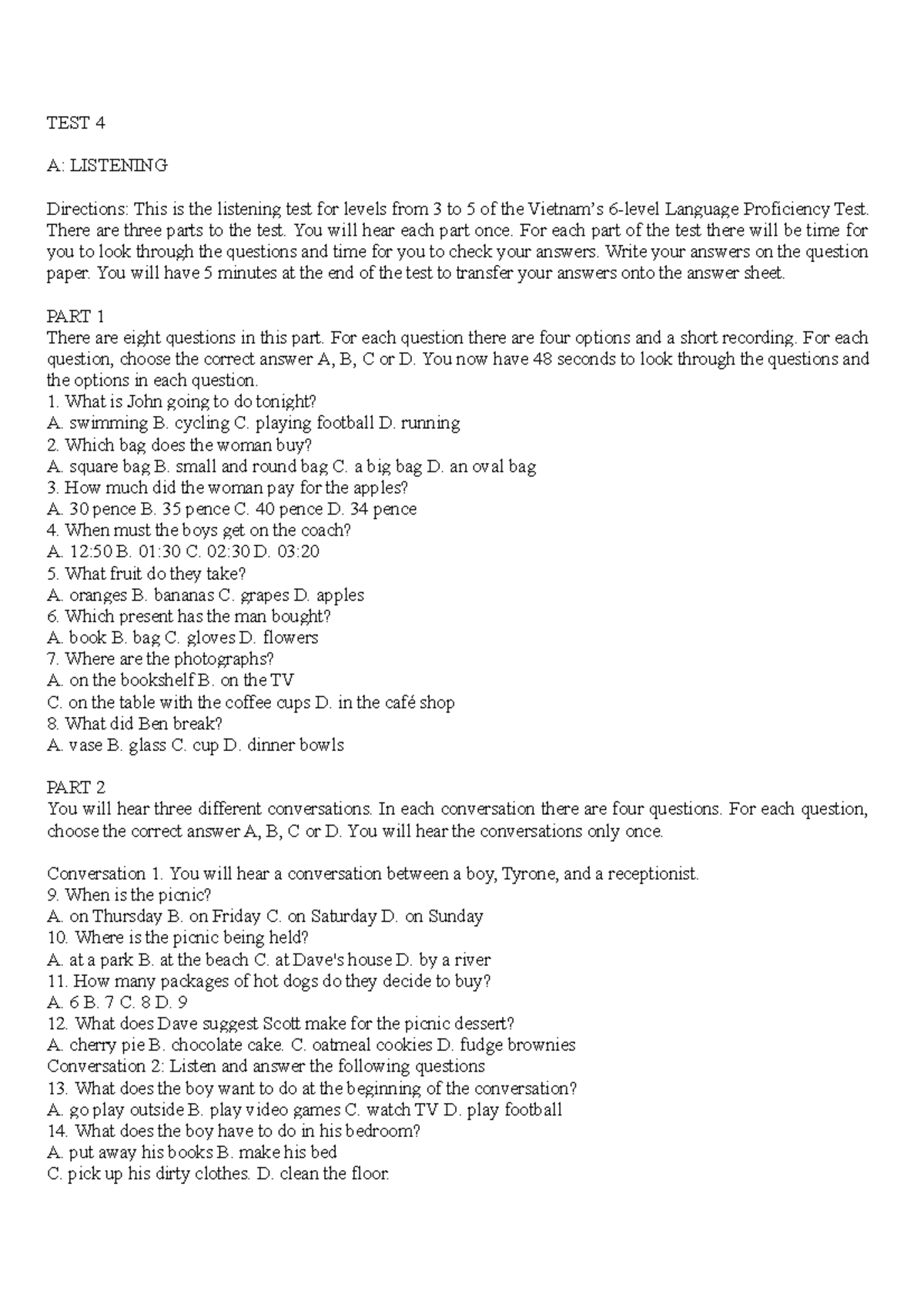 TEST 4 - Listening & Comprehension Practice Document - Studocu