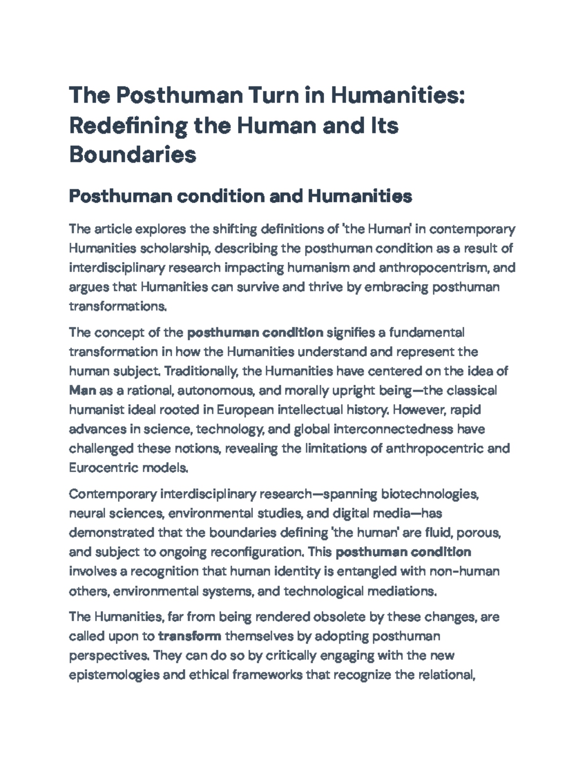 The Posthuman Turn in Humanities: Rethinking Subjectivity & Ethics ...