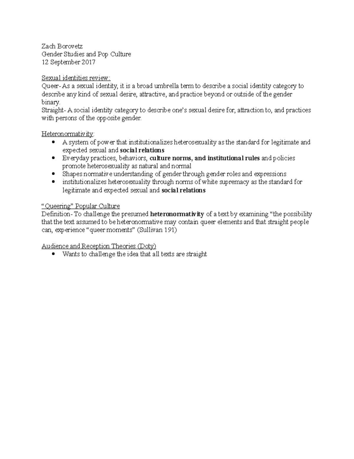9:12:17 - Notes - Zach Borovetz Gender Studies and Pop Culture 12 ...