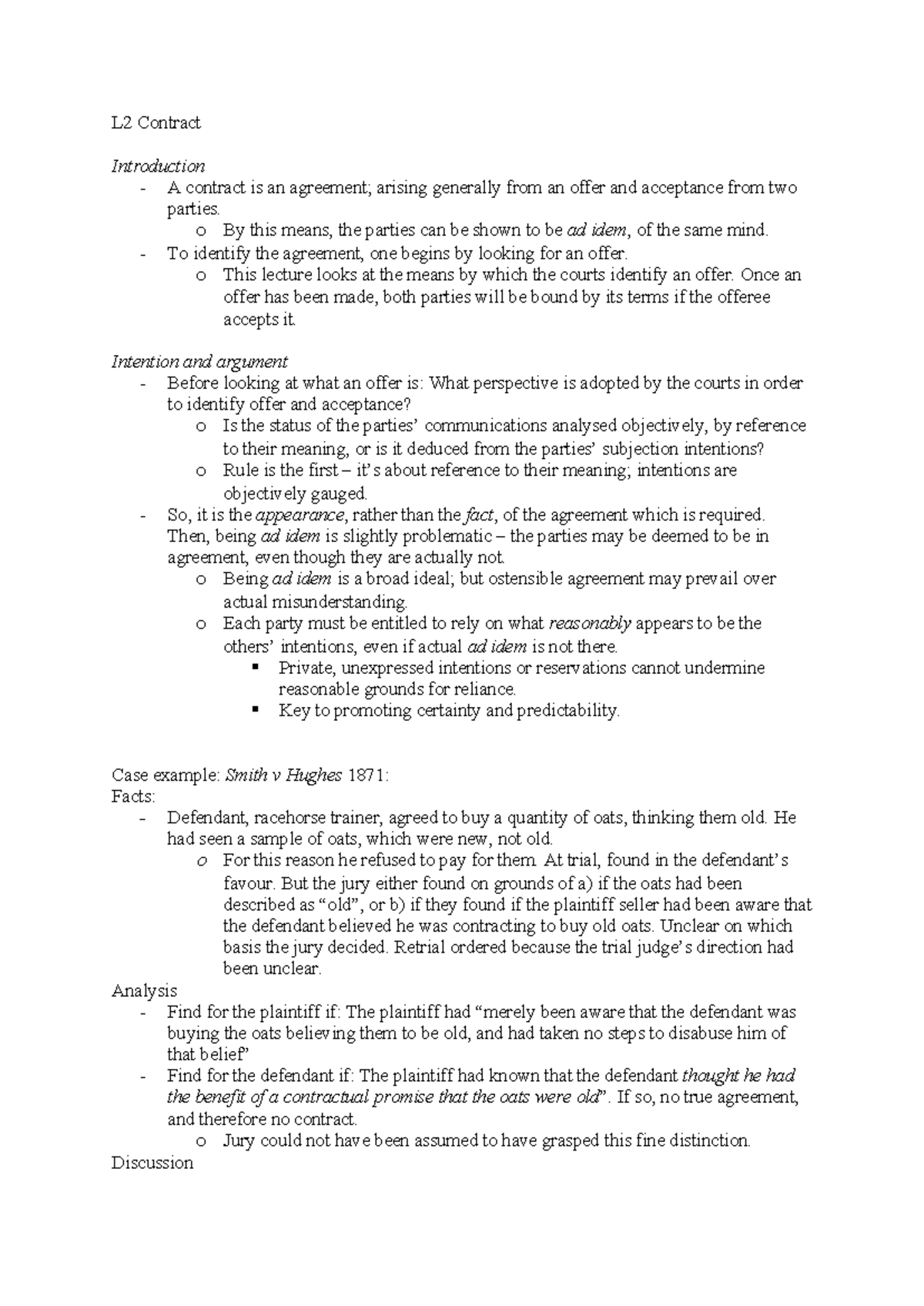 L2 Contract Law: Understanding Offers and Acceptance in Depth - Studocu
