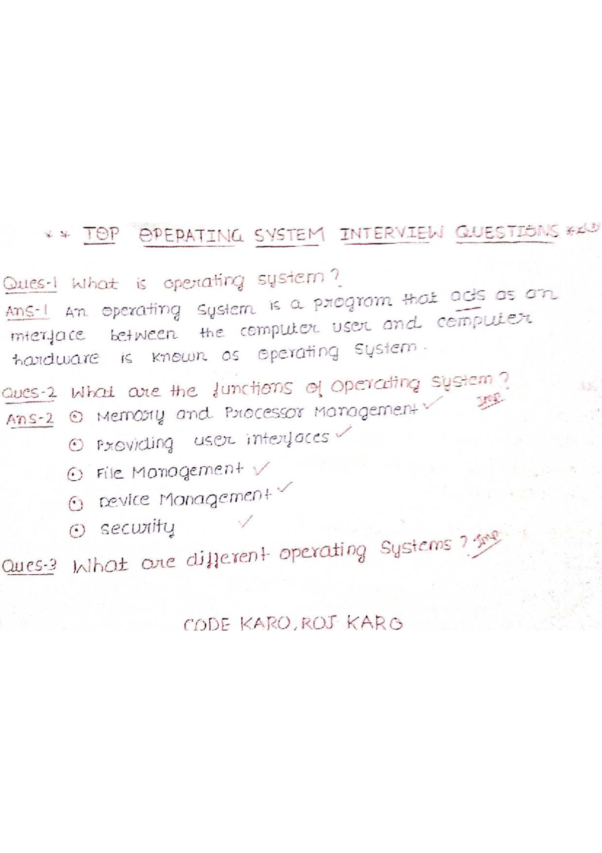Operating System (OS) Interview Questions Notes: CODE KARO, ROT KARO ...