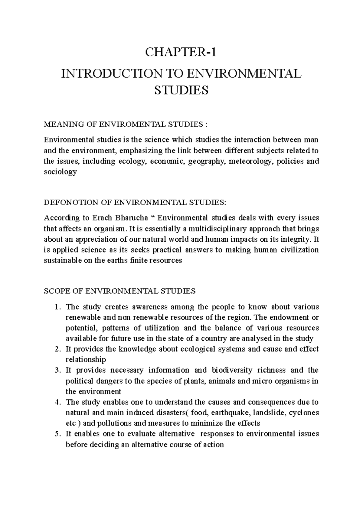BBA EVS Chapter 1 & 2 Comprehensive Study Notes - NEP - Studocu