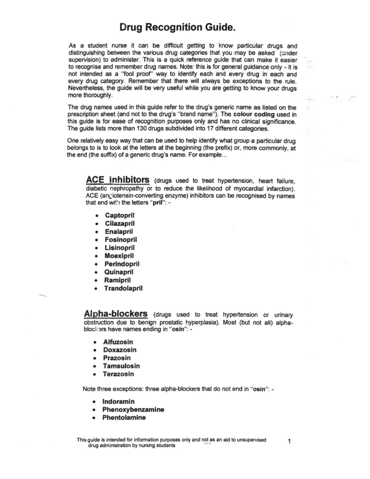 Drug Recognition Guide for Nursing Students: Quick Reference Notes ...