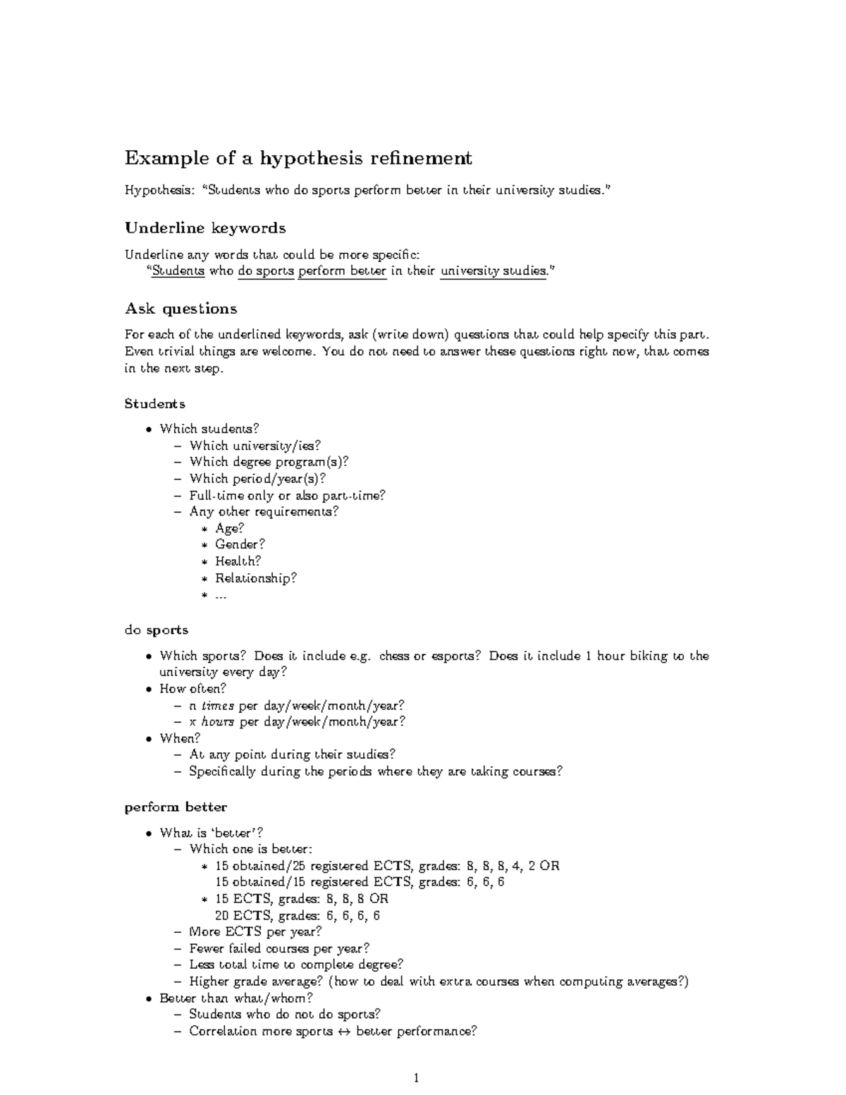 Title: Hypothesis Refinement Example for University Studies Analysis ...