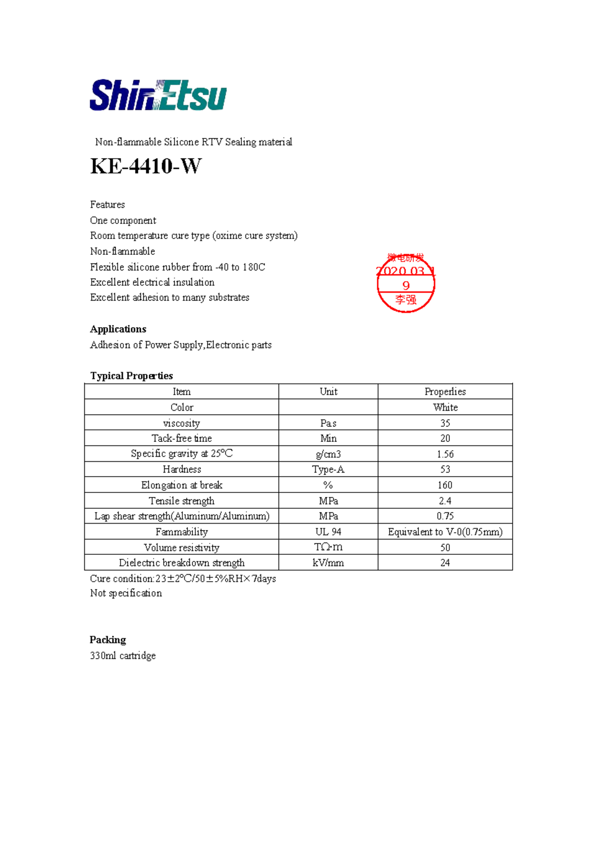 Silicone RTV Sealing Material Features & Applications (KE 4916 B) - Studocu