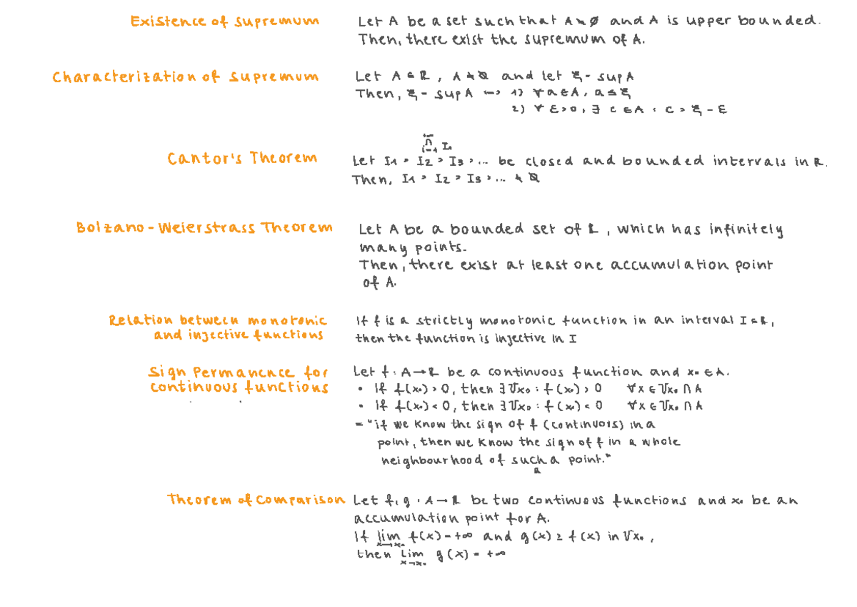 Theorems : summary + statements and proofs - Existence of supremum Let ...