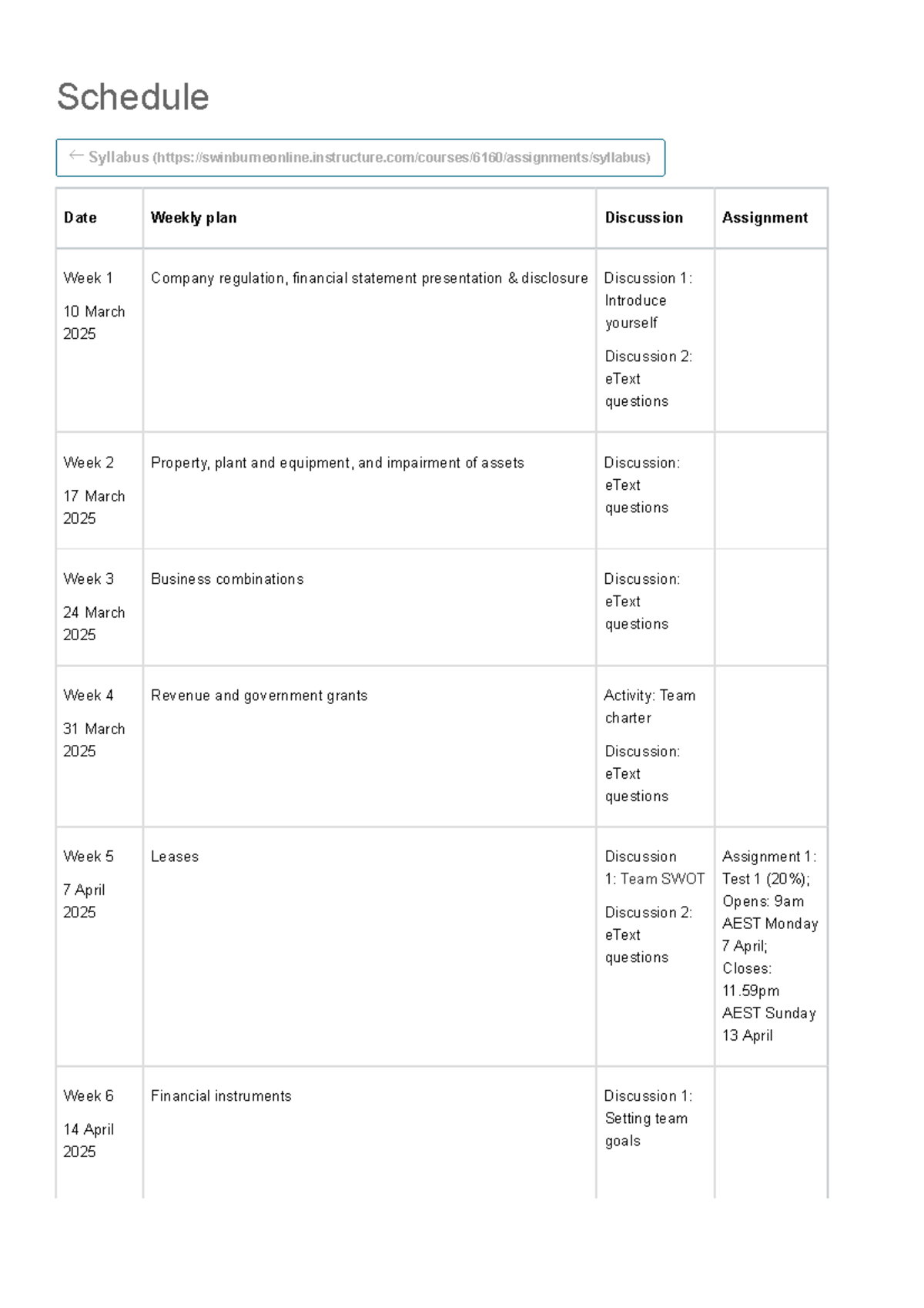 Schedule Company Accounting - Schedule Date Weekly plan Discussion ...