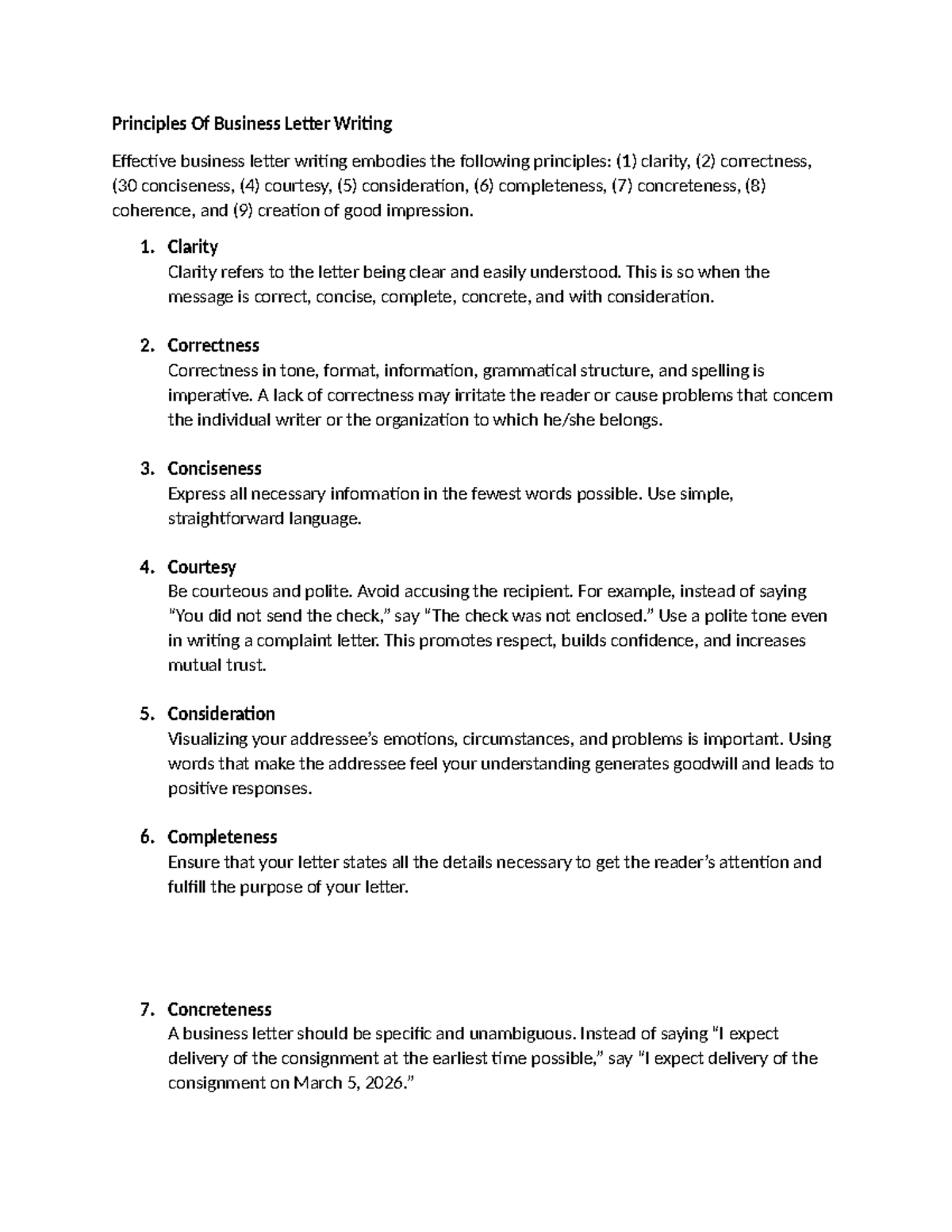 Principles of Business Letter Writing: Key Guidelines for Success - Studocu