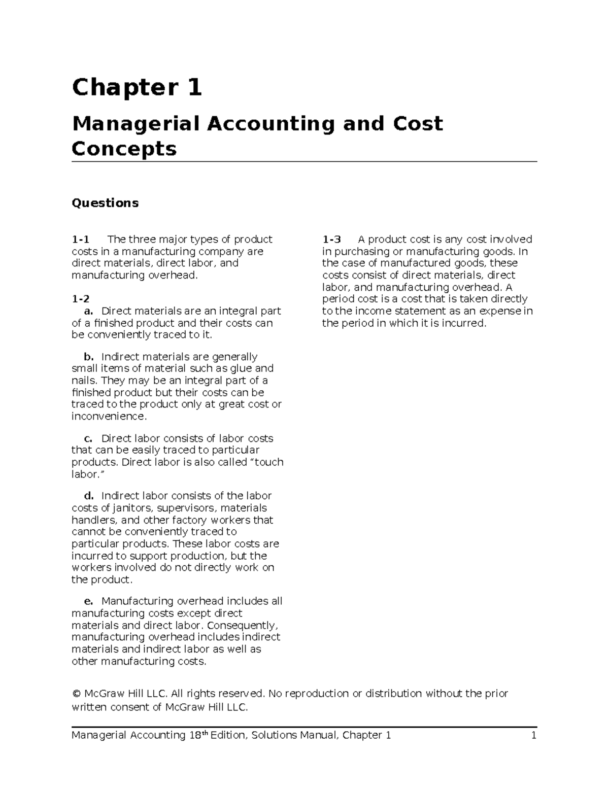 18e GNB CH01 SM - Cost Accounting - Chapter 1 Managerial Accounting and ...