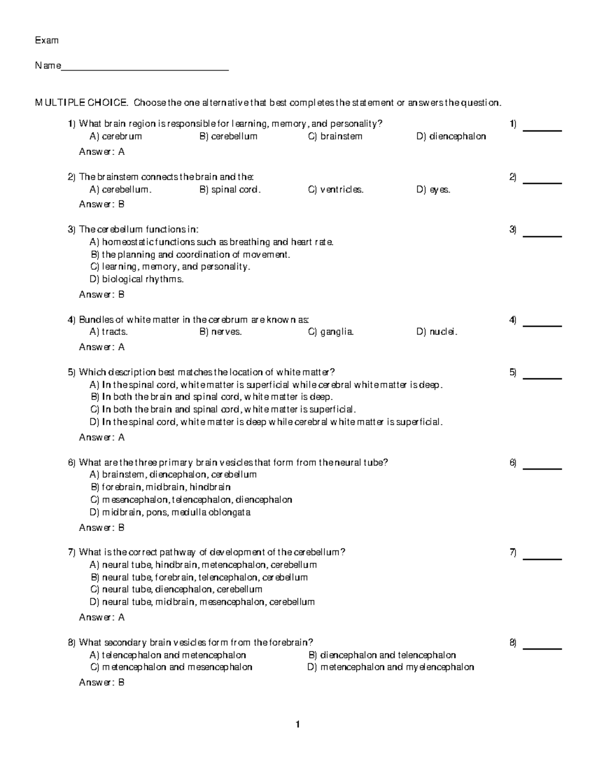 Final Exam Review: Chapter 12 - The Central Nervous System (ANP 2nd Ed ...
