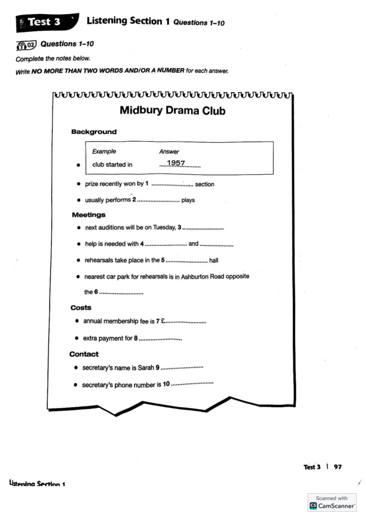 Test 3 Listening Section 1 & 2 Questions Notes and Answers - Studocu
