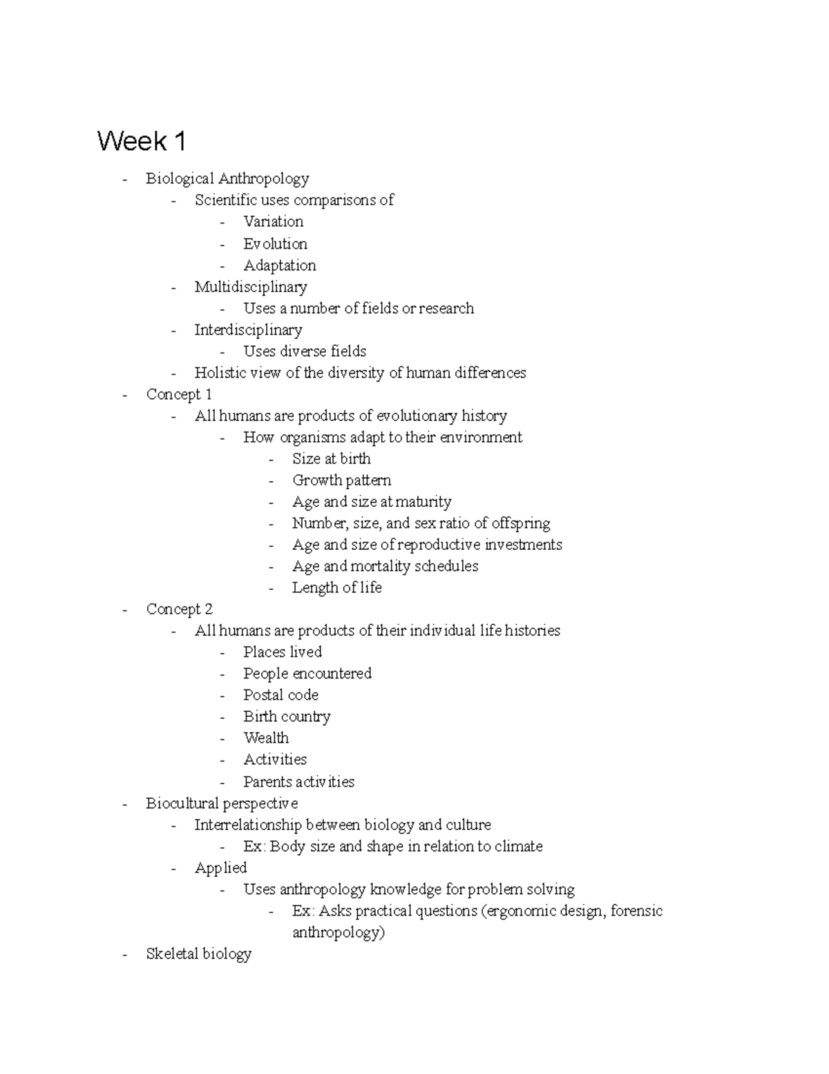 Bio Anth 101: Week 1 - Evolution, Adaptation, and Human Diversity - Studocu