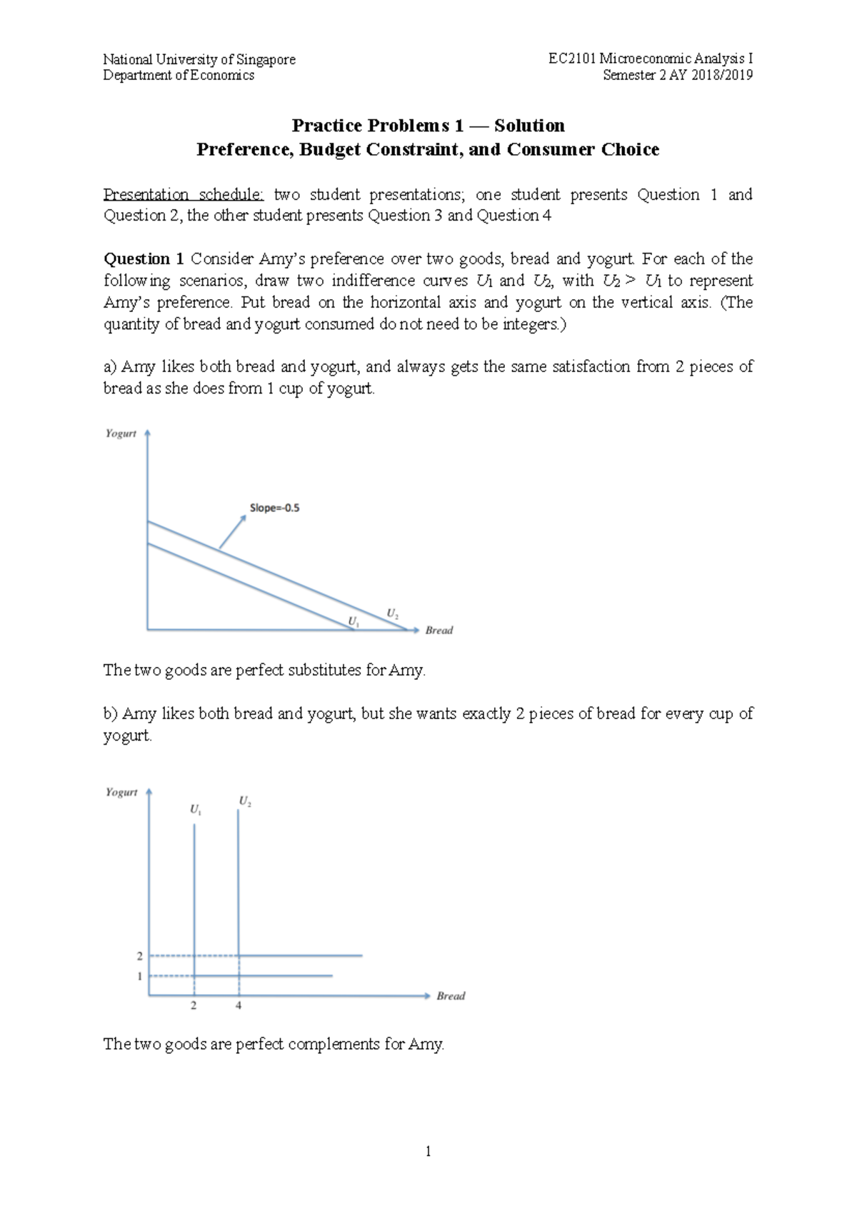 Practice Problems 1 Solution - EC2101 Microeconomic Analysis I Semester ...