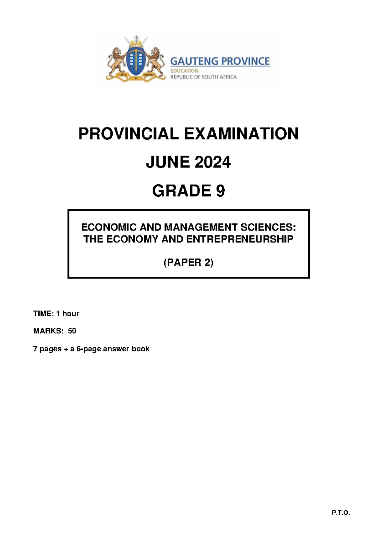 Grade 9 Economic & Management Sciences June 2024 Exam Paper 2 - Studocu